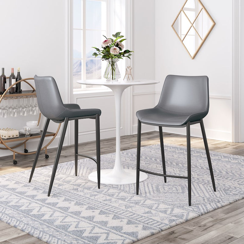 Zuo Modern Magnus Counter Stool Set of 2, Dark Gray/Black