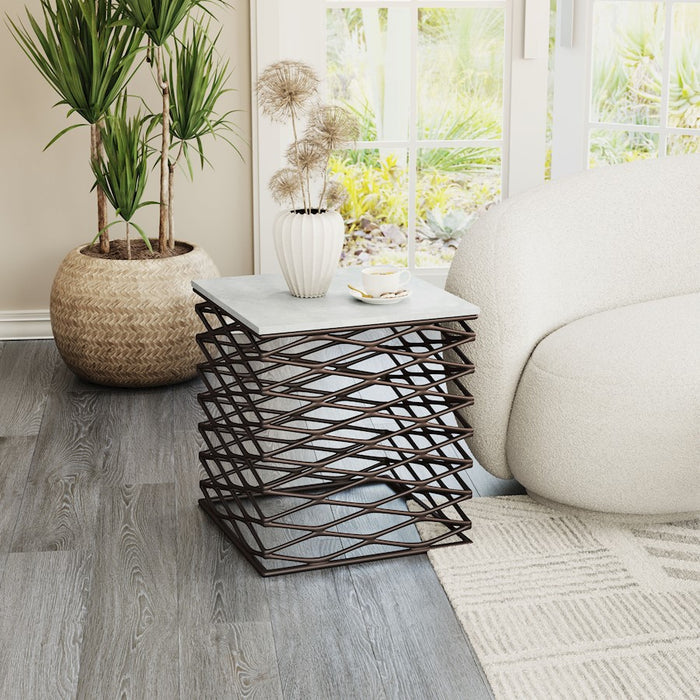 Zuo Modern Duke Side Table, White/Antique Bronze