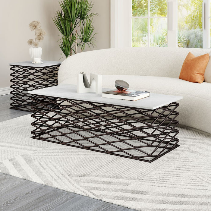 Zuo Modern Duchess Coffee Table, White/Antique Bronze