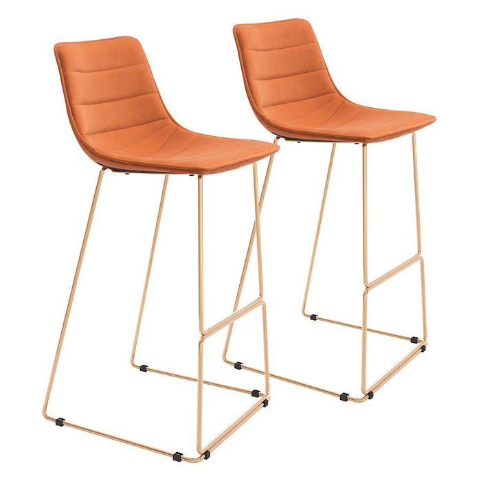 Zuo Modern Adele BarStool Set of 2, Orange/Gold - 109502