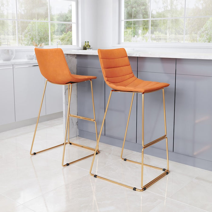 Zuo Modern Adele BarStool Set of 2, Orange/Gold