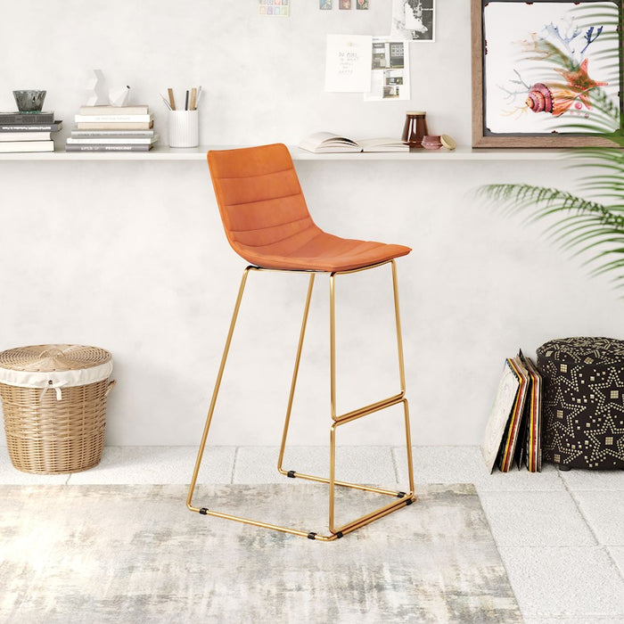 Zuo Modern Adele BarStool Set of 2, Orange/Gold
