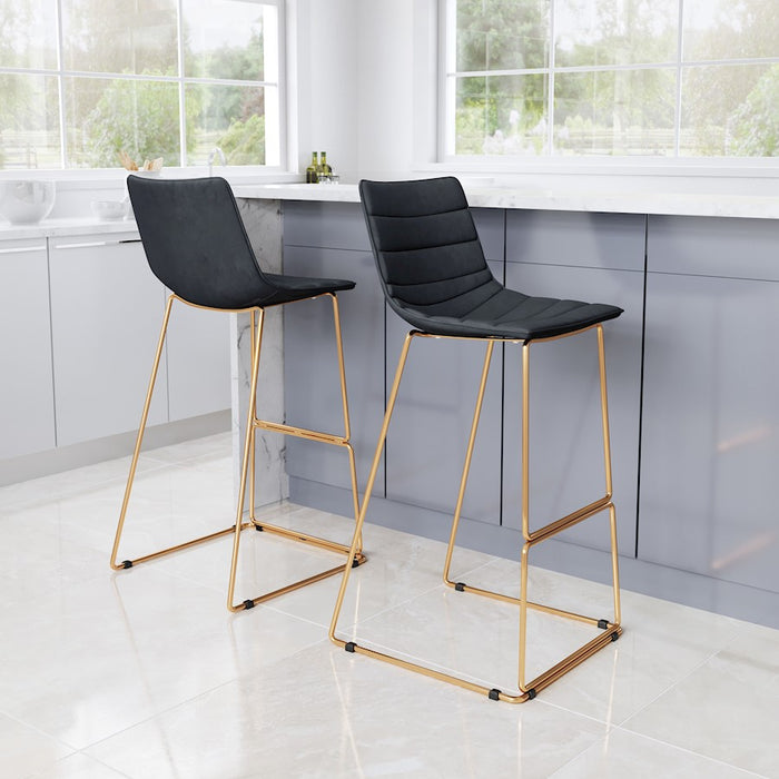 Zuo Modern Adele BarStool Set of 2, Black/Gold
