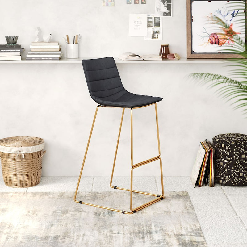 Zuo Modern Adele BarStool Set of 2, Black/Gold