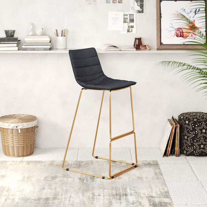 Zuo Modern Adele BarStool Set of 2, Black/Gold