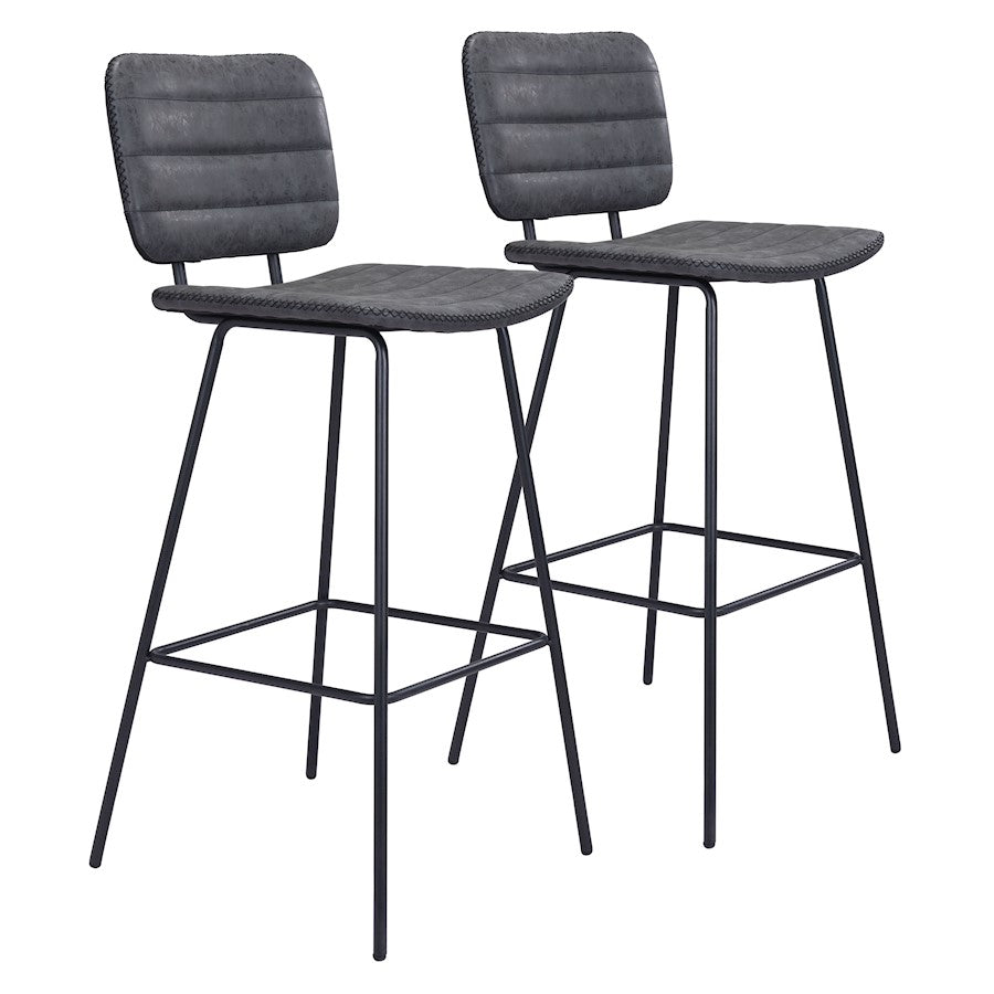 Zuo Modern Boston BarStool Set of 2, Vintage Black - 109505