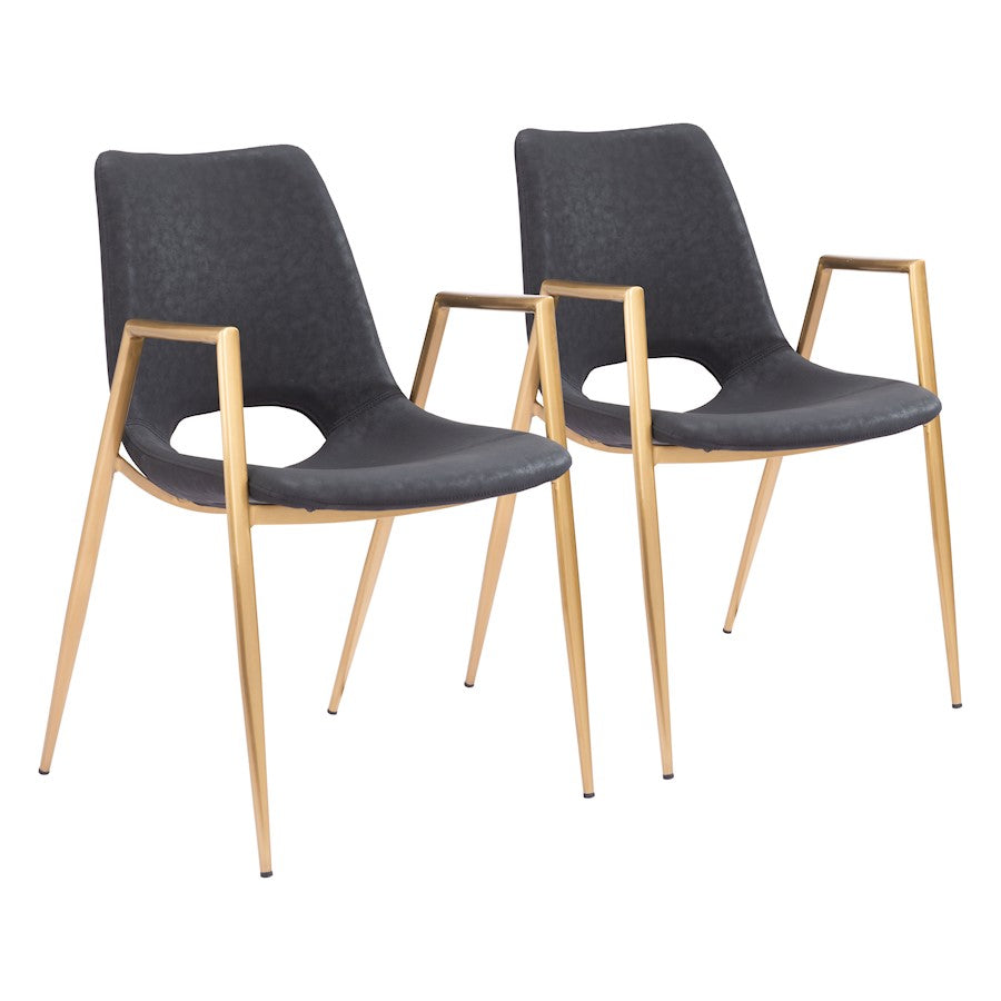 Zuo Modern Desi Dining Chair Set of 2, Black/Gold - 109549