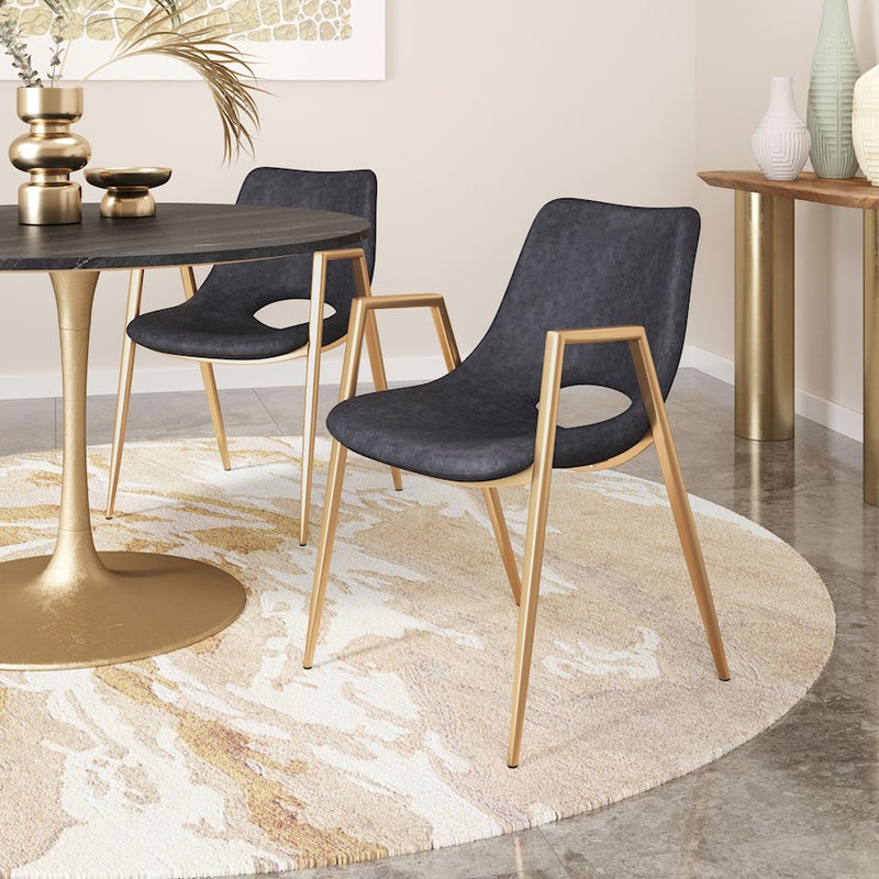 Zuo Modern Desi Dining Chair Set of 2, Black/Gold