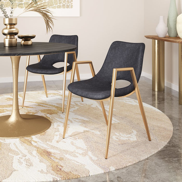 Zuo Modern Desi Dining Chair Set of 2, Black/Gold