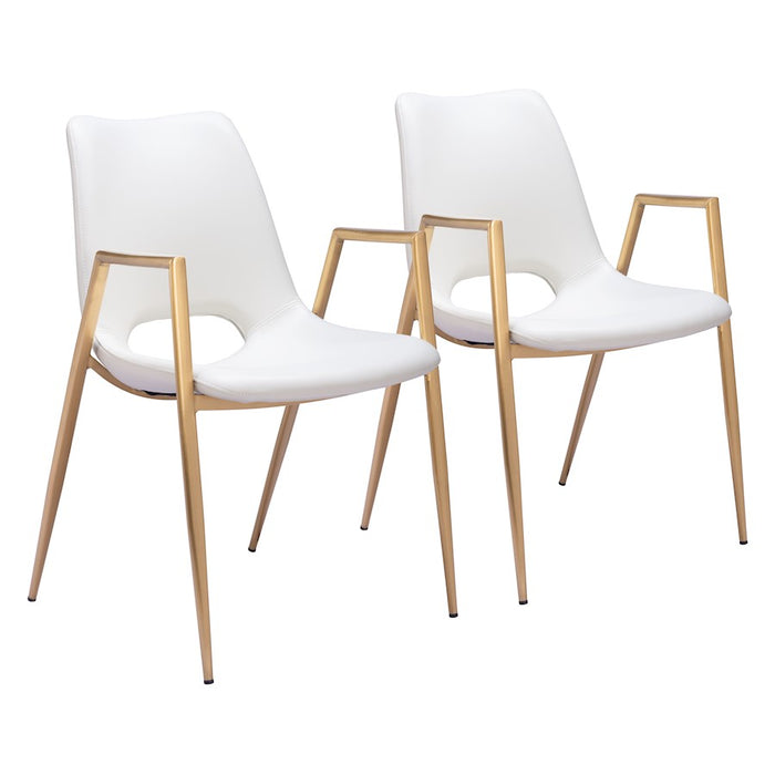 Zuo Modern Desi Dining Chair Set of 2, White/Gold - 109550