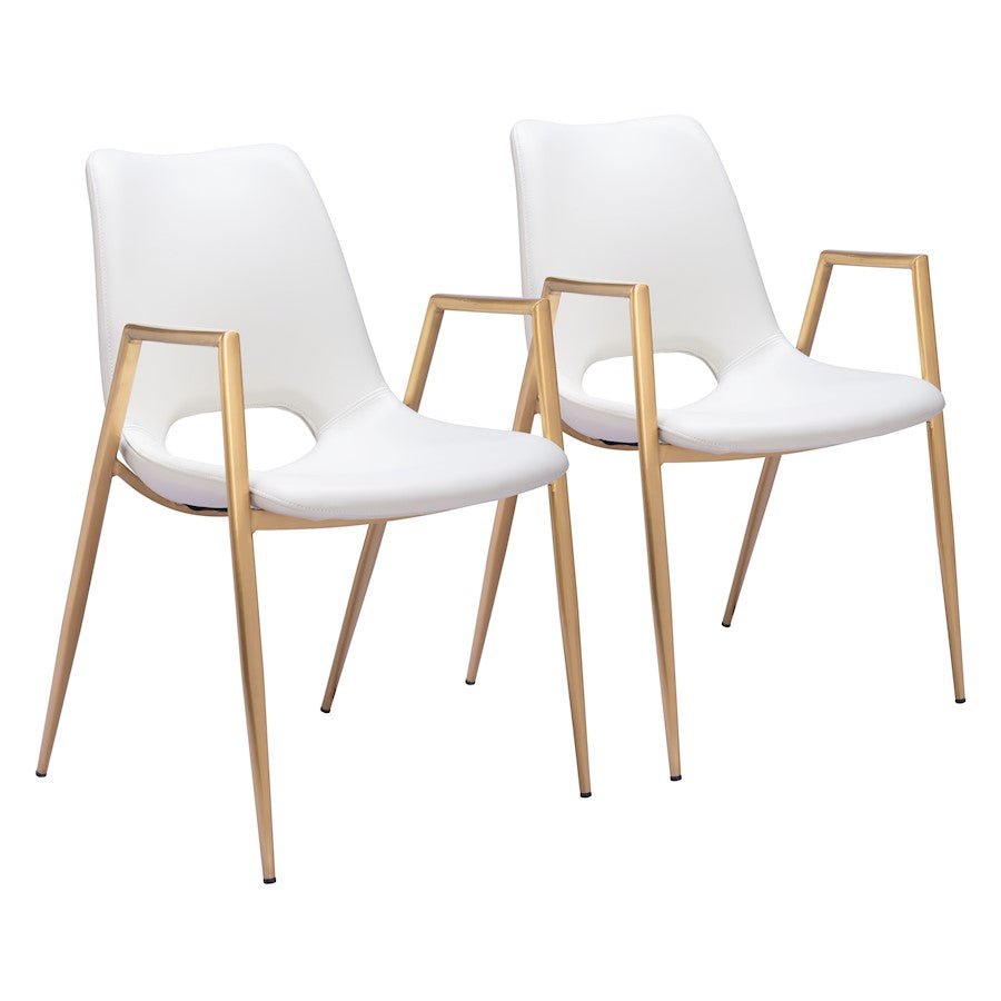 Zuo Modern Desi Dining Chair Set of 2, White/Gold - 109550