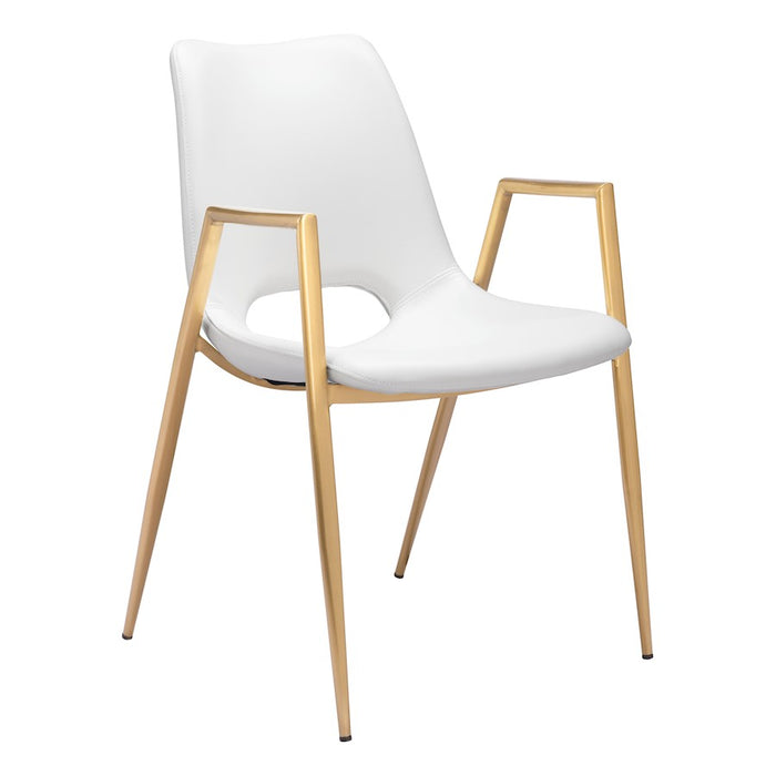 Zuo Modern Desi Dining Chair Set of 2, White/Gold