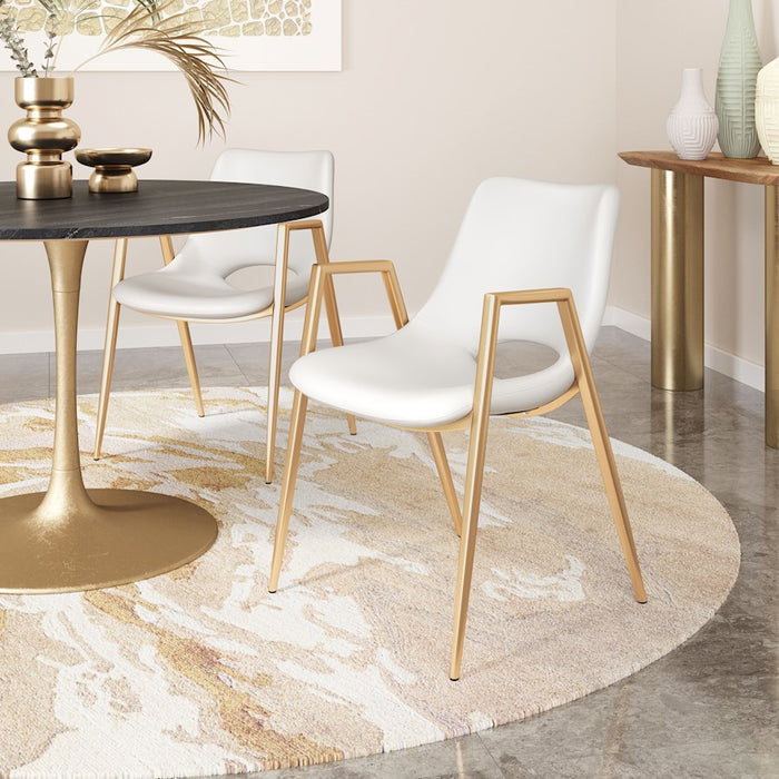Zuo Modern Desi Dining Chair Set of 2, White/Gold
