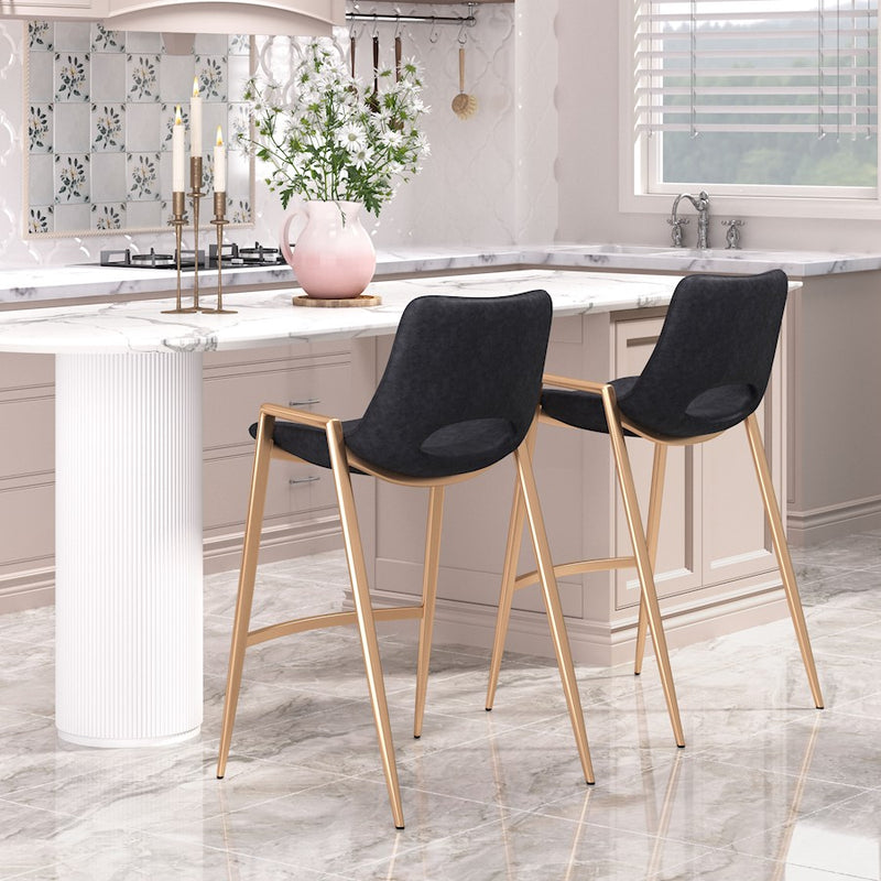 Zuo Modern Desi Counter Stool Set of 2, Black/Gold