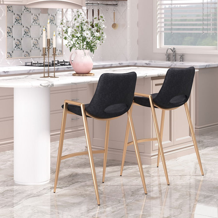 Zuo Modern Desi Counter Stool Set of 2, Black/Gold