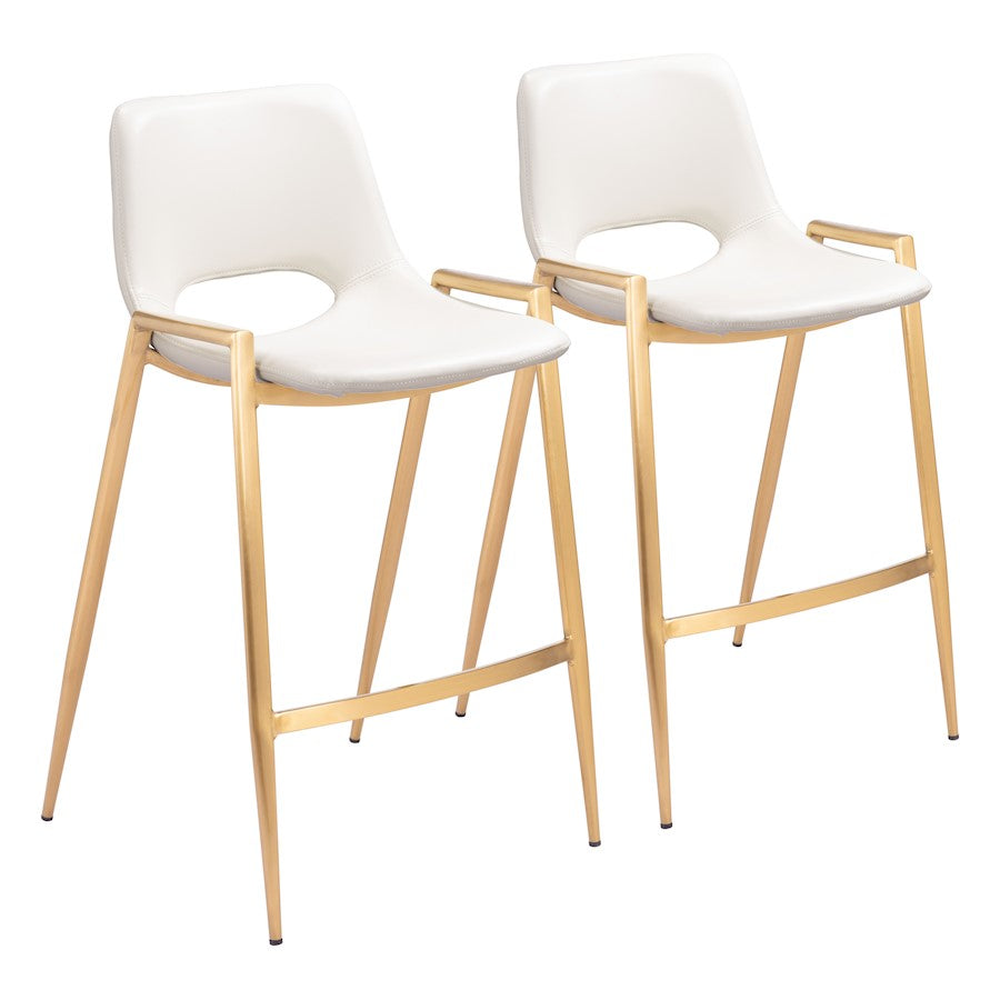 Zuo Modern Desi Counter Stool Set of 2, White/Gold - 109553