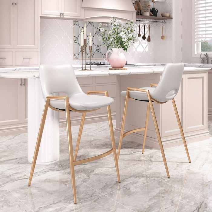 Zuo Modern Desi Counter Stool Set of 2, White/Gold