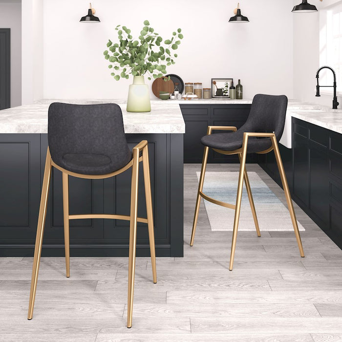 Zuo Modern Desi BarStool Set of 2, Black/Gold