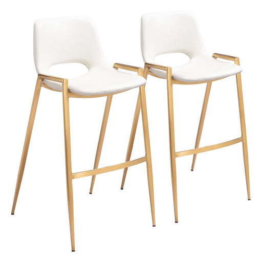 Zuo Modern Desi BarStool Set of 2, White/Gold - 109556