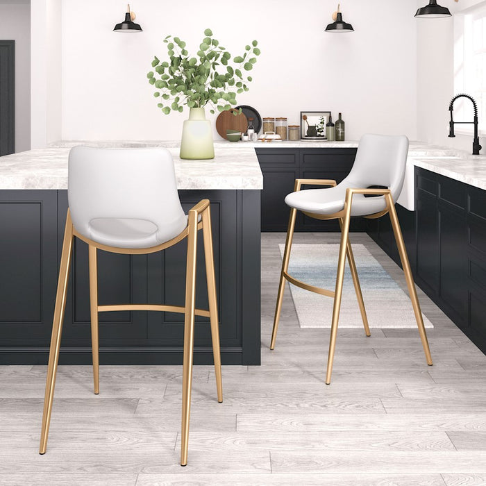 Zuo Modern Desi BarStool Set of 2, White/Gold
