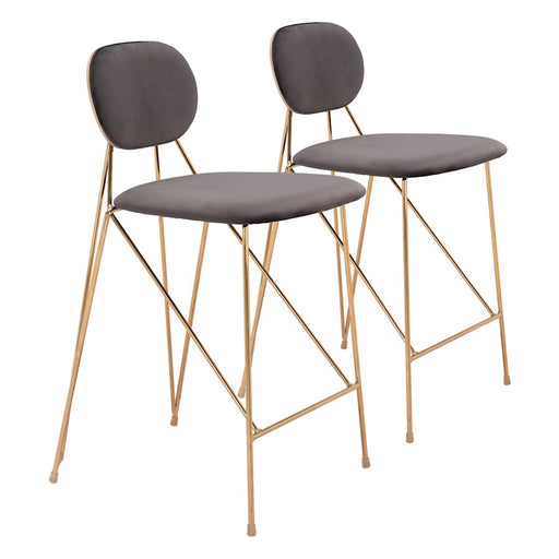 Zuo Modern Georges Counter Stool Set of 2, Gray/Gold - 109662