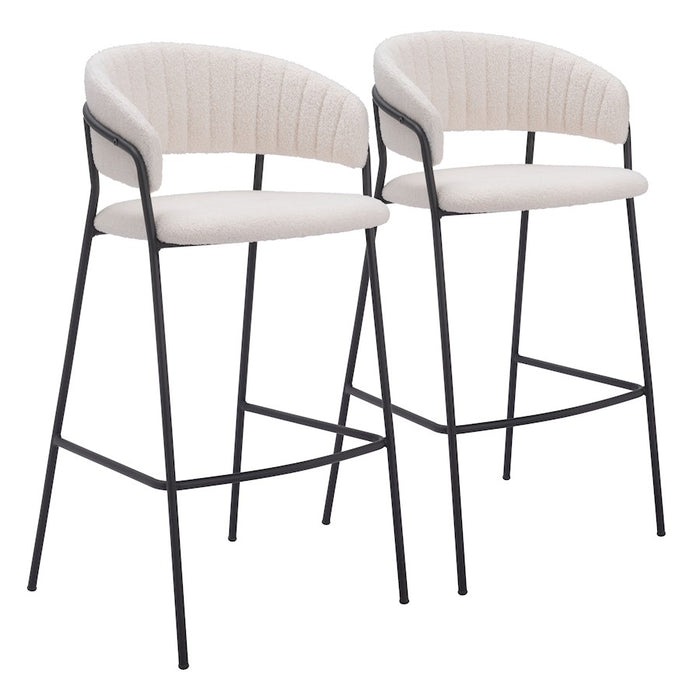 Zuo Modern Josephine BarStool Set of 2, Cream - 109673