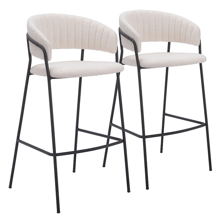 Zuo Modern Josephine BarStool Set of 2, Cream - 109673