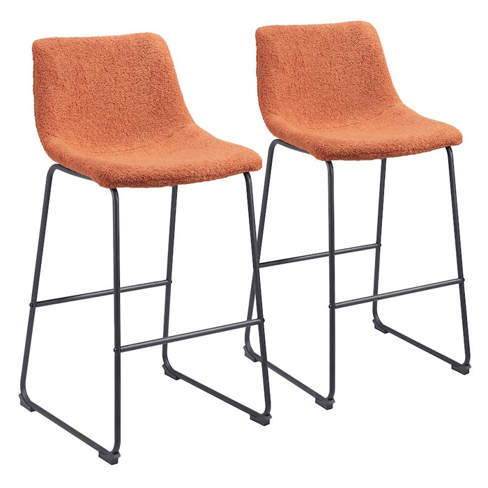 Zuo Modern Smart BarStool Set of 2, Burnt Orange - 109682