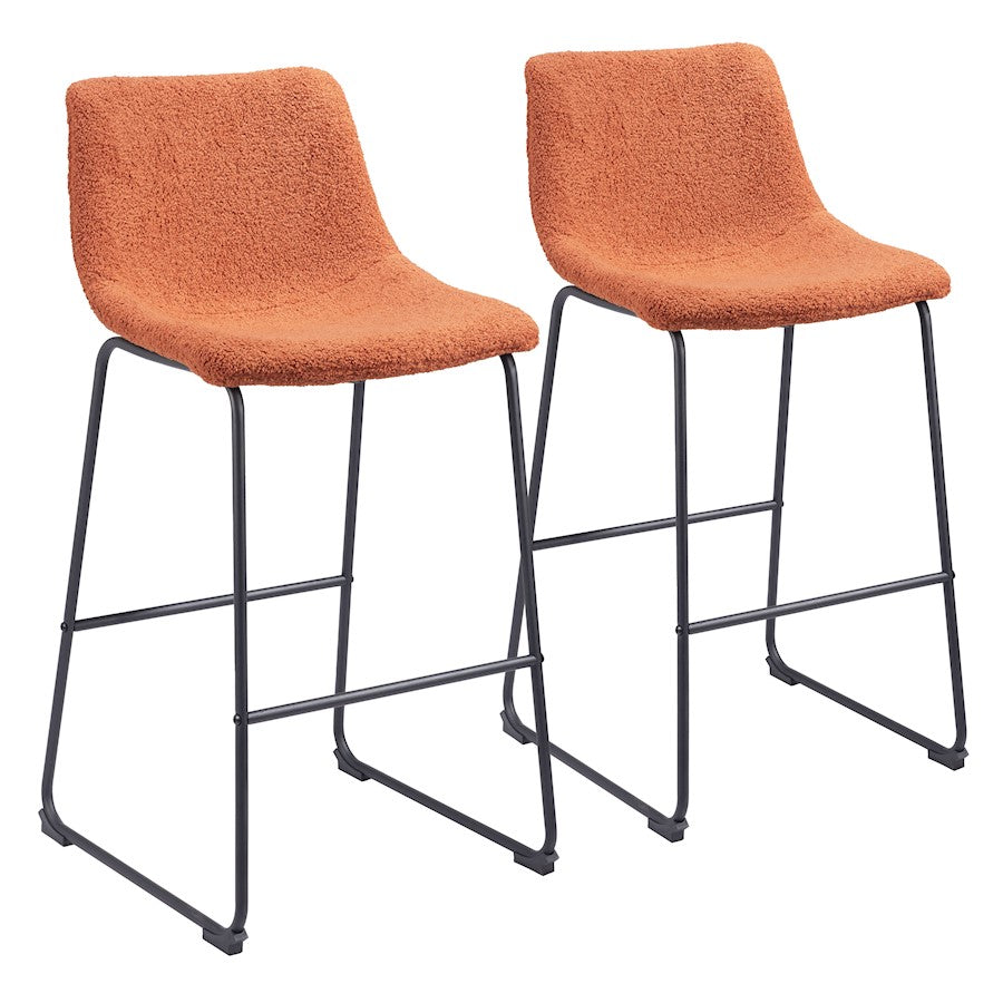 Zuo Modern Smart BarStool Set of 2, Burnt Orange - 109682