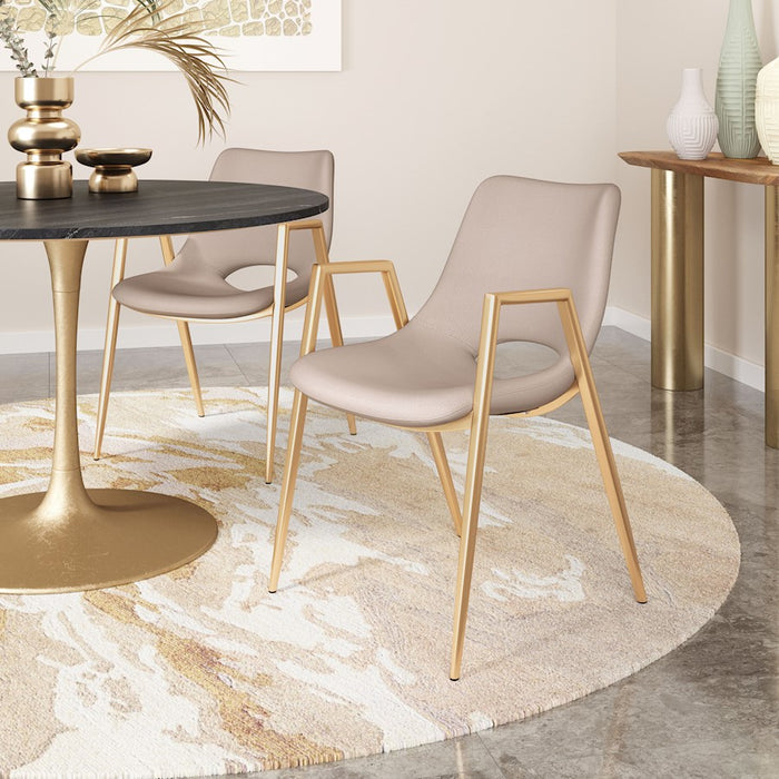 Zuo Modern Desi Dining Chair Set of 2, Beige/Gold