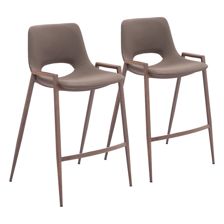 Zuo Modern Desi Counter Stool Set of 2, Brown/Walnut - 109732