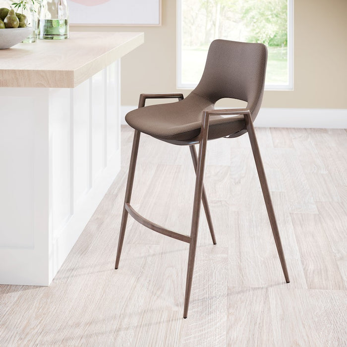 Zuo Modern Desi Counter Stool Set of 2, Brown/Walnut