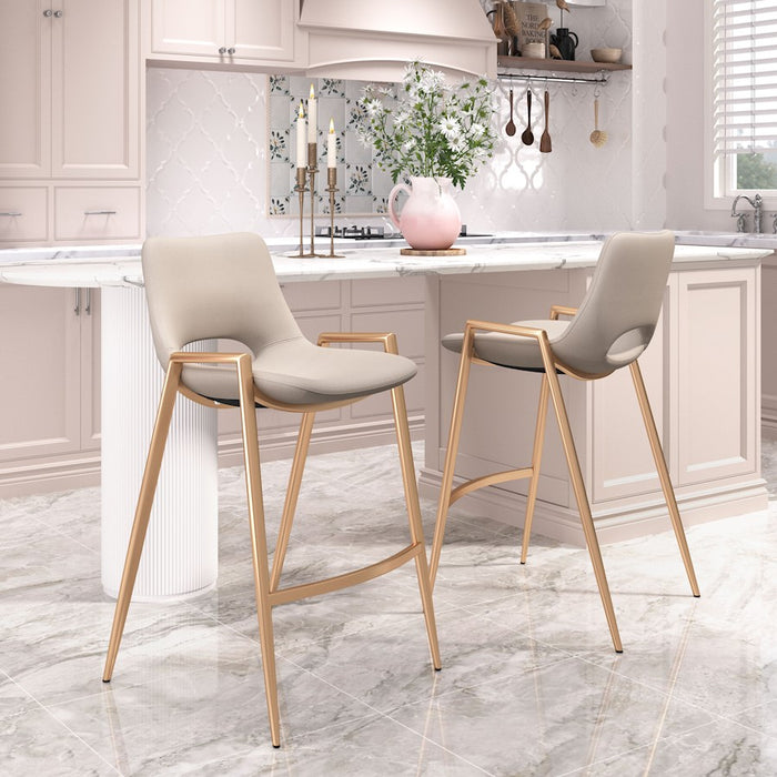 Zuo Modern Desi Counter Stool Set of 2, Beige/Gold
