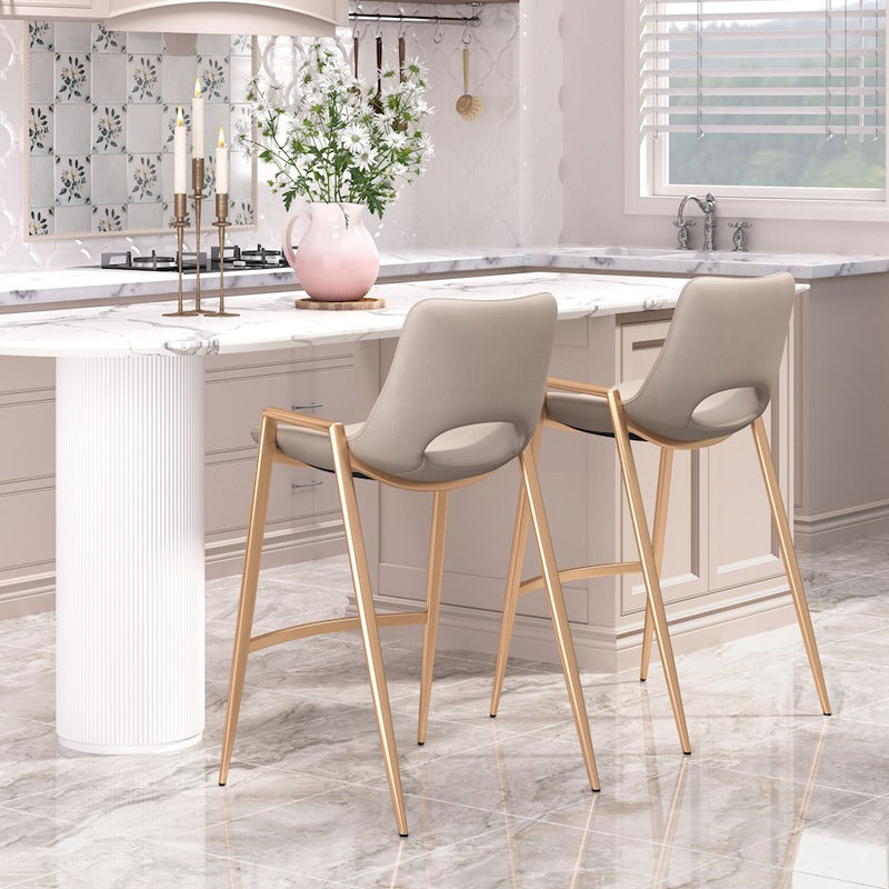 Zuo Modern Desi Counter Stool Set of 2, Beige/Gold