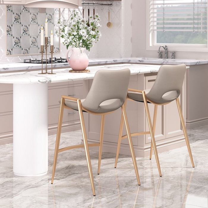 Zuo Modern Desi Counter Stool Set of 2, Beige/Gold