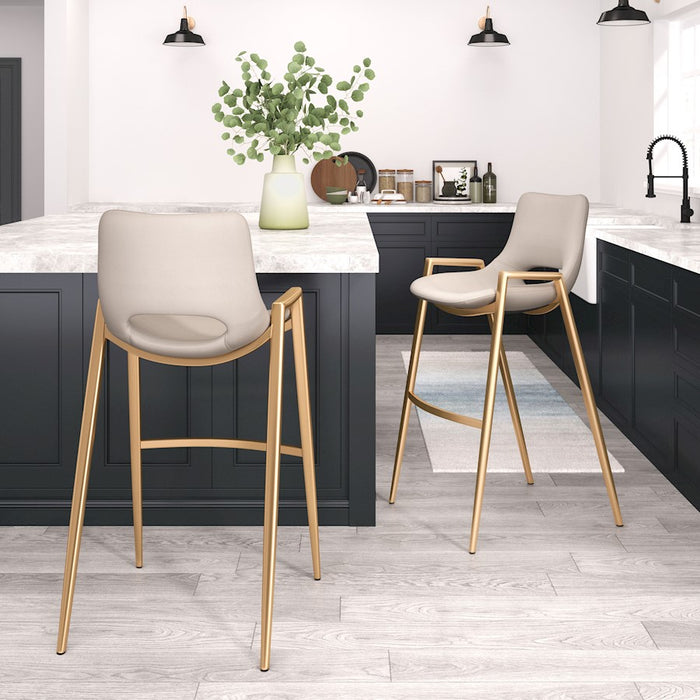 Zuo Modern Desi BarStool Set of 2, Beige/Gold