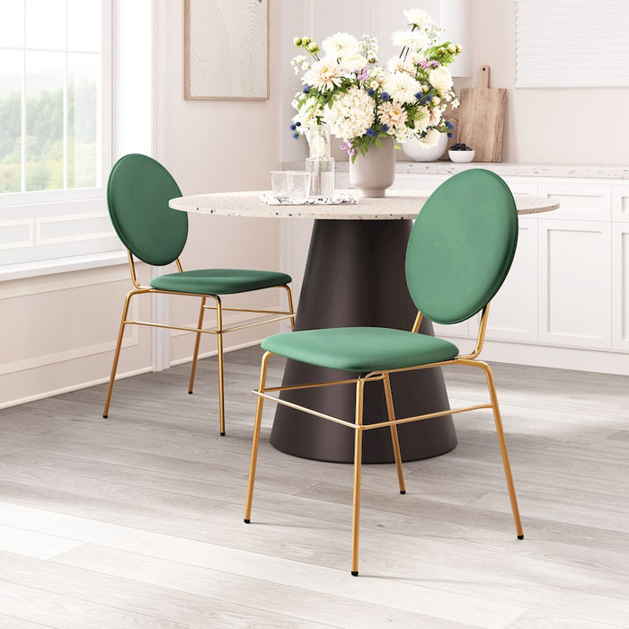 Zuo Modern Odessa Dining Chair Set of 2, Green/Gold