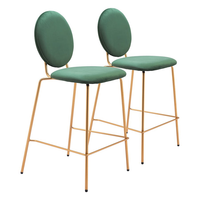 Zuo Modern Odessa Counter Stool Set of 2, Green/Gold - 109805