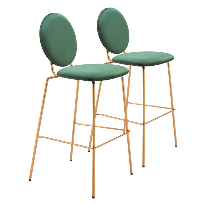 Zuo Modern Odessa BarStool Set of 2, Green/Gold - 109806