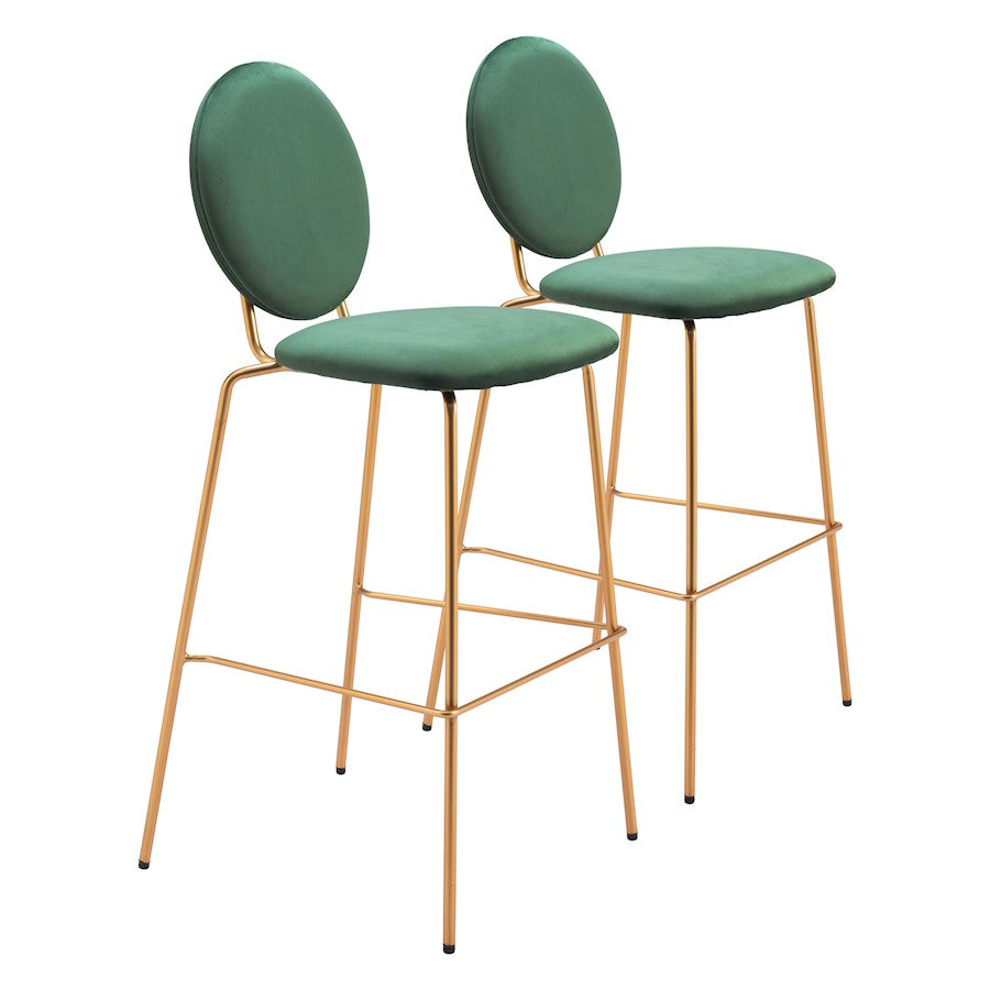 Zuo Modern Odessa BarStool Set of 2, Green/Gold - 109806