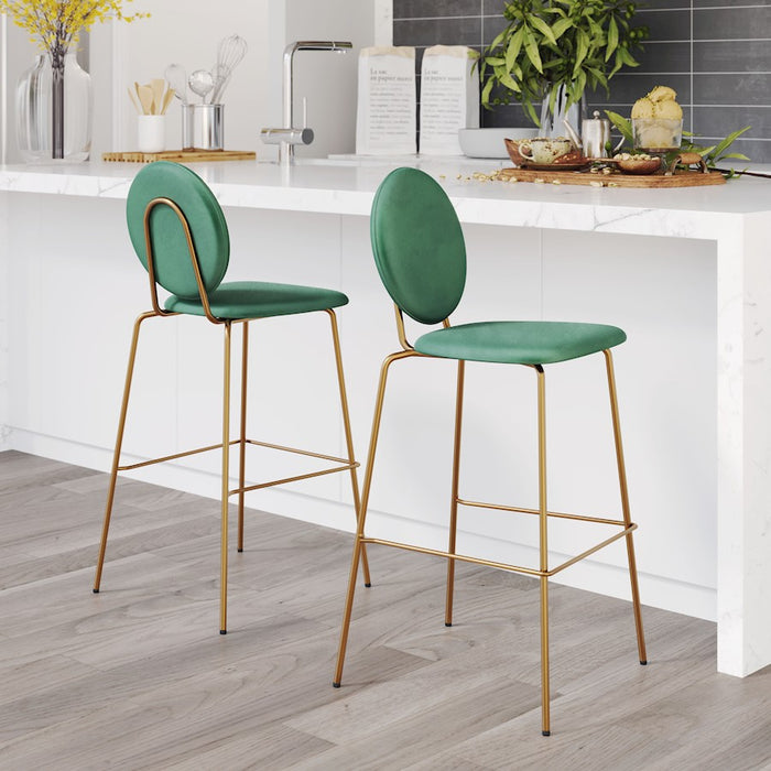 Zuo Modern Odessa BarStool Set of 2, Green/Gold