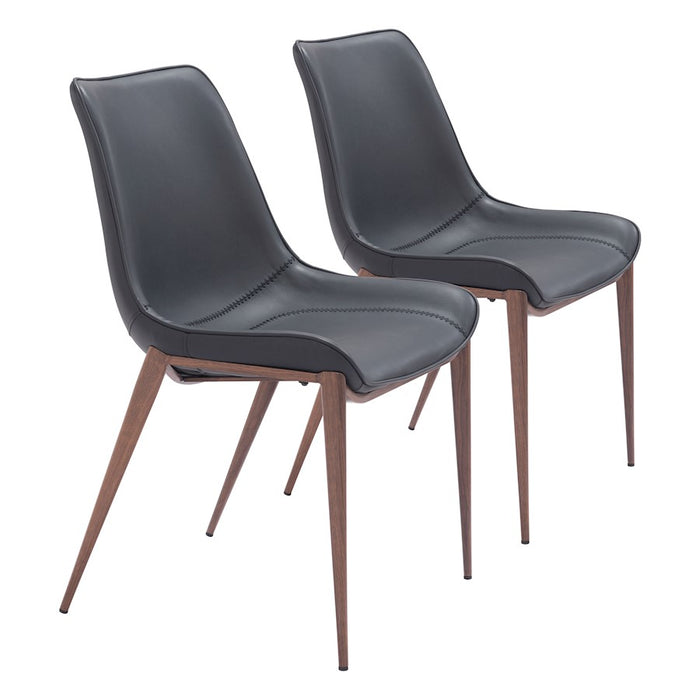 Zuo Modern Magnus Dining Chair Set of 2, Black/Walnut - 109933