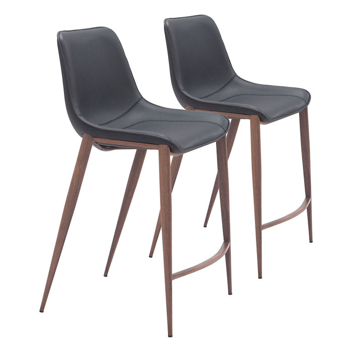 Zuo Modern Magnus Counter Stool Set of 2, Black/Walnut - 109935