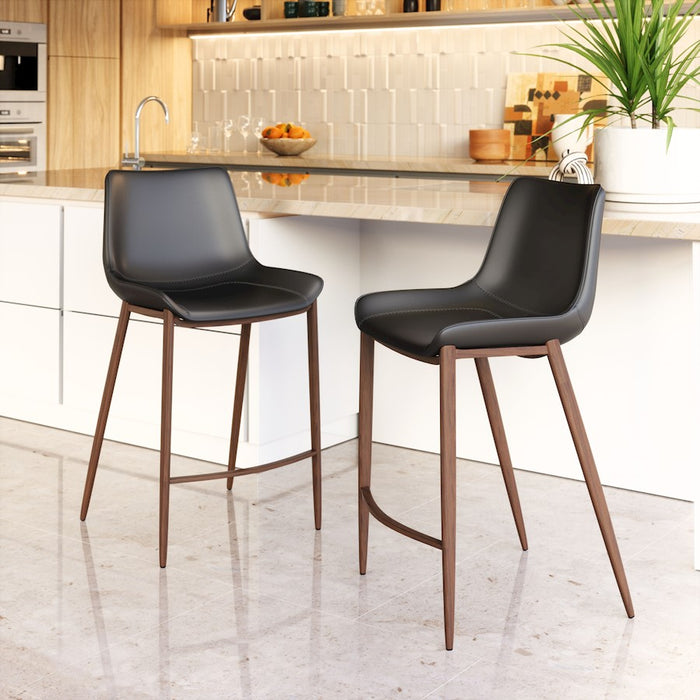 Zuo Modern Magnus Counter Stool Set of 2, Black/Walnut