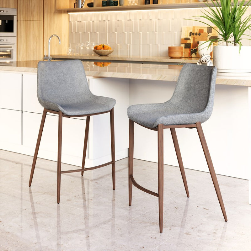 Zuo Modern Magnus Counter Stool Set of 2, Slate Gray/Walnut