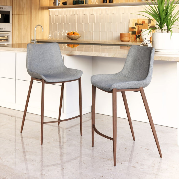 Zuo Modern Magnus Counter Stool Set of 2, Slate Gray/Walnut