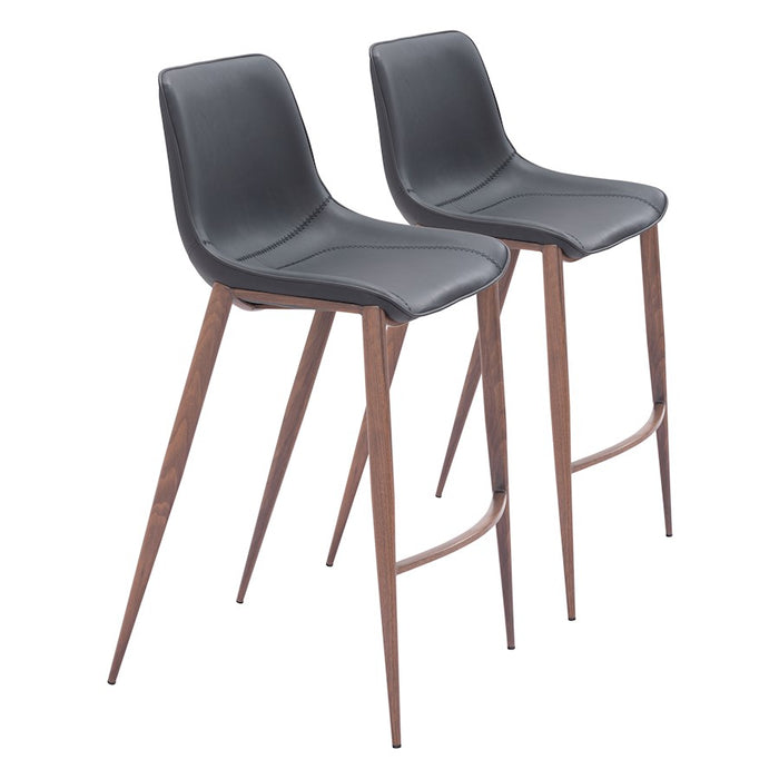 Zuo Modern Magnus BarStool Set of 2, Black/Walnut - 109937