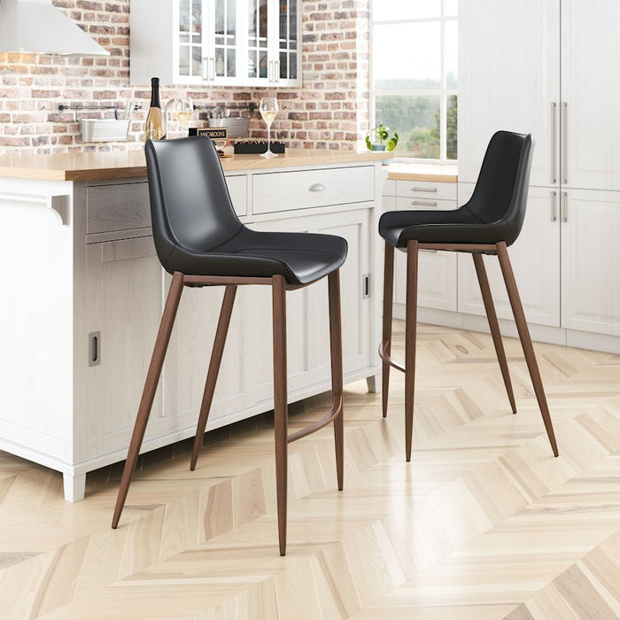 Zuo Modern Magnus BarStool Set of 2, Black/Walnut