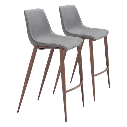 Zuo Modern Magnus BarStool Set of 2, Slate Gray/Walnut - 109938