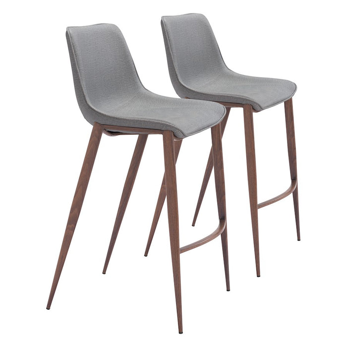 Zuo Modern Magnus BarStool Set of 2, Slate Gray/Walnut - 109938